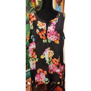 Sense Woman Plus Asymmetrical Hem Semi Sheer Purple Multicolored Floral Top.